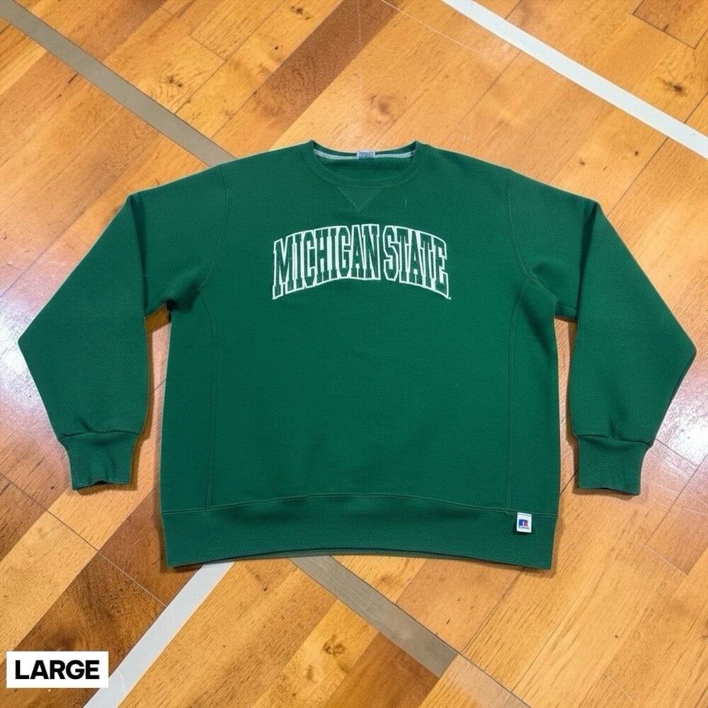 Vintage Michigan State Spartans Sweatshirt Mens L Green NCAA College Russell Y2K